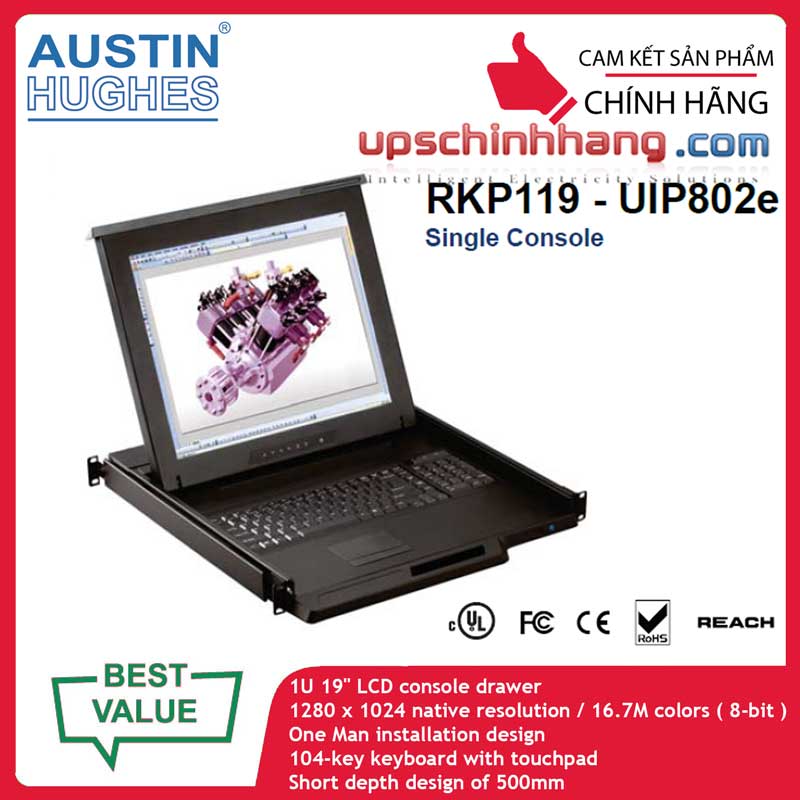 Austin Hughes RKP119-UIP802e | 19inch LCD Drawer  w/ 8-port  Cat6 IP KVM